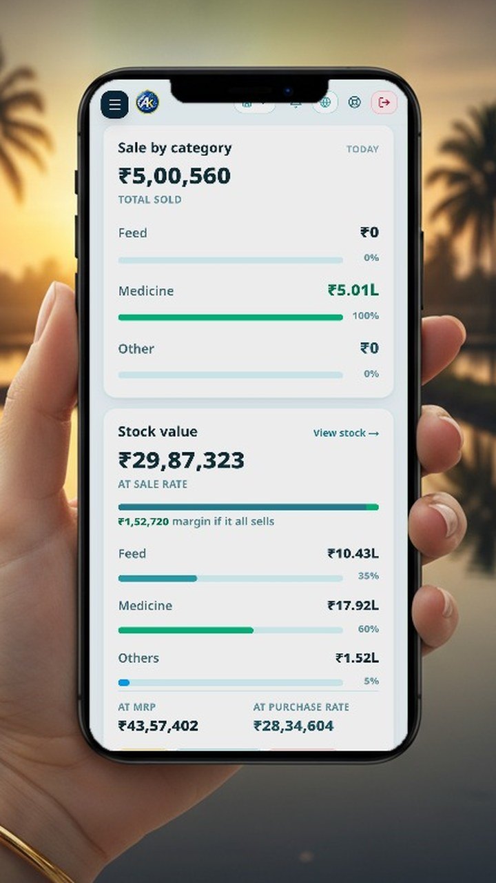 AquaKhata on a phone — What sold today, and who sold it